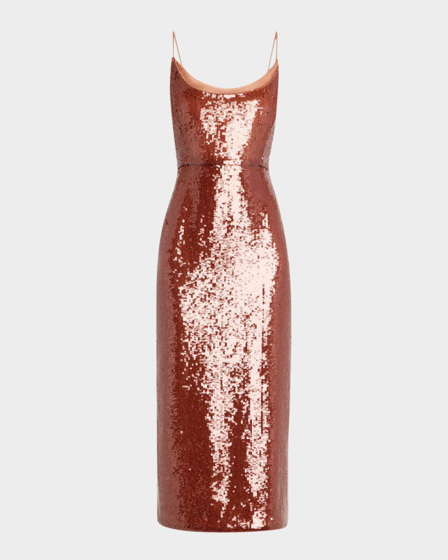 Copper Sequined Midi Dress
